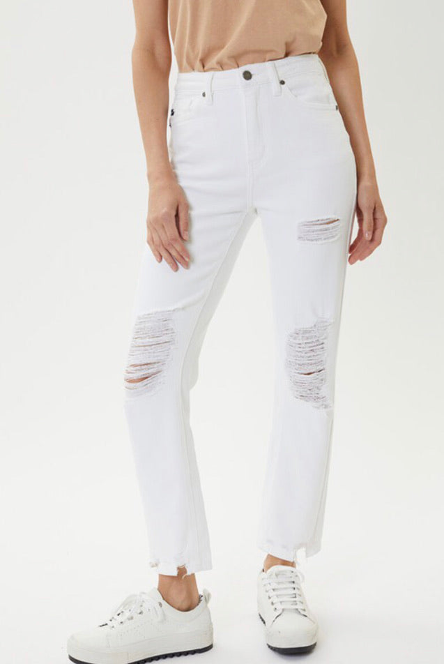 Ocean Breeze High Rise White Distressed Jeans